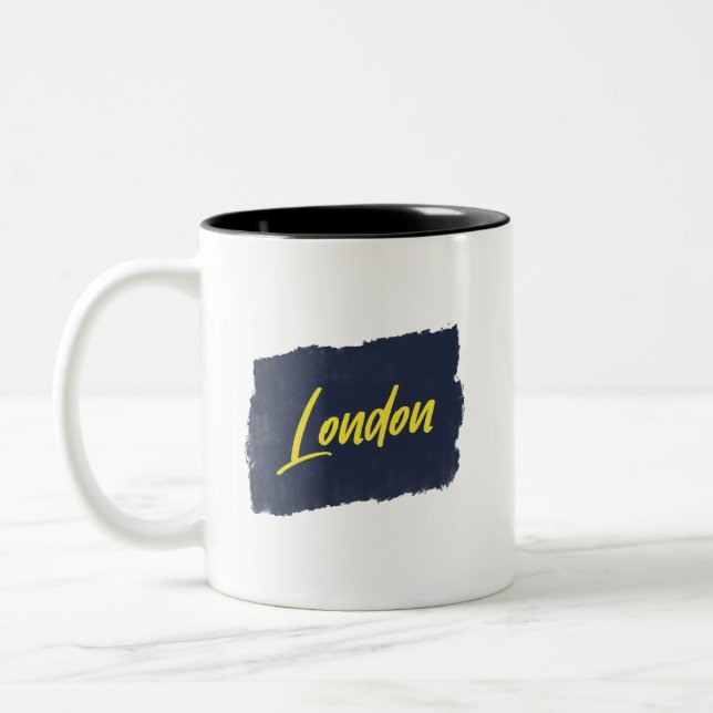 Caneca De Café Em Dois Tons Londres Yellow Typografia Yellow Coffee Mug (Esquerda)