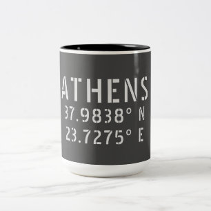 Caneca De Café Em Dois Tons Longitude do Latitude Grécia Atenas