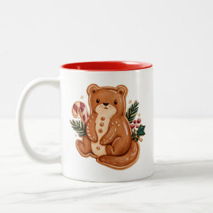 Caneca De Café Em Dois Tons Lontra de Pão de Mel Retrô com Cana de Açúcar
