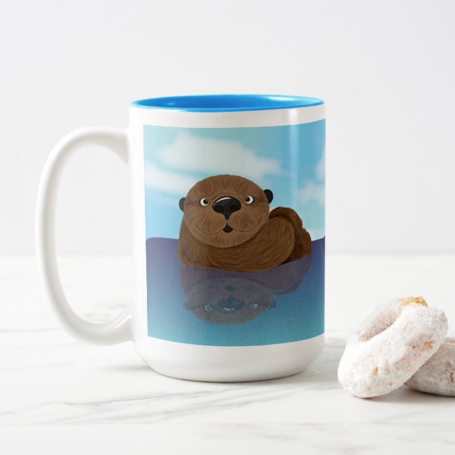 Caneca De Café Em Dois Tons Lontra-LY adorável! (Com Donut)