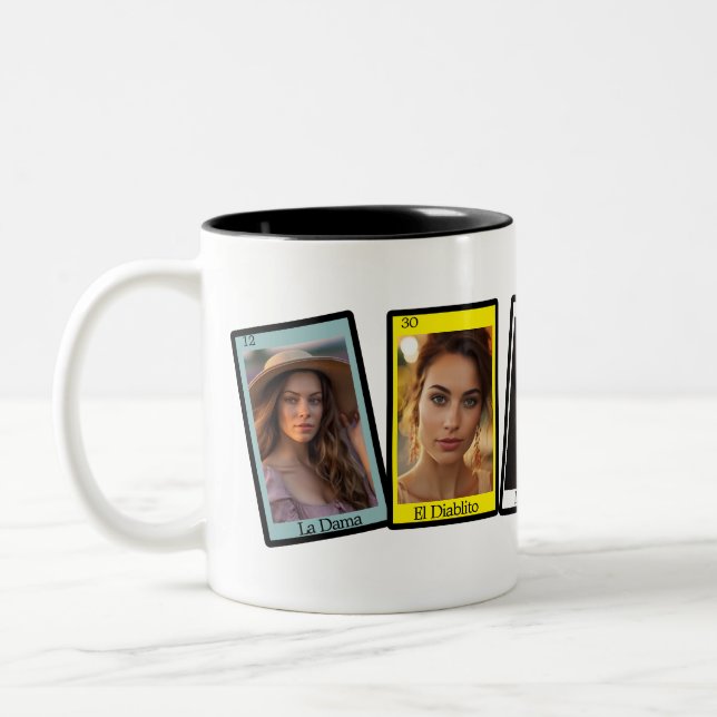 Caneca De Café Em Dois Tons Loteria Mexicana Bingo Card Personalizada (Esquerda)