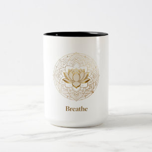Caneca De Café Em Dois Tons Lótus Dourado Mandala "Respire" Yoga & Meditação G