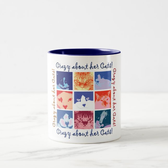 Caneca De Café Em Dois Tons Louca Por Seus Gatos (Centro)