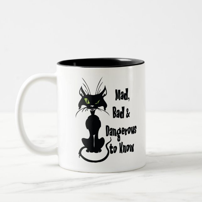 Caneca De Café Em Dois Tons Louco, Mau e Perigoso para Saber, Gato Negro (Esquerda)