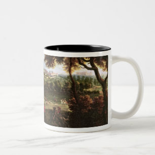 Caneca De Café Em Dois Tons Louis XIV que caçam em margoso com uma vista