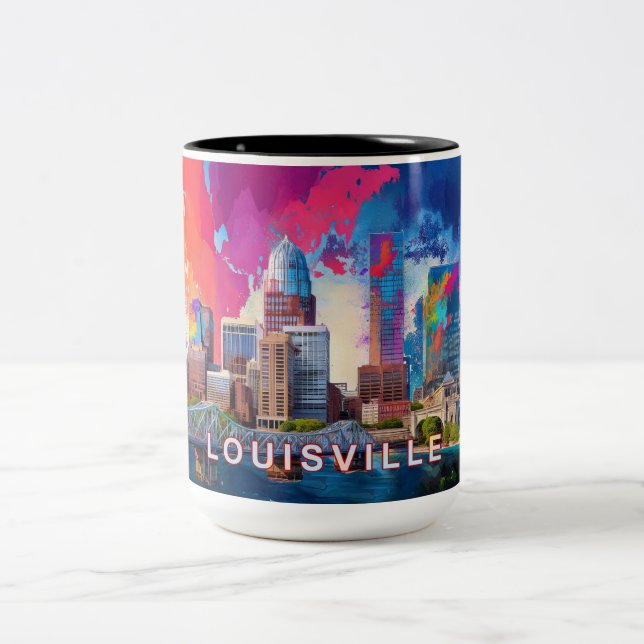 Caneca De Café Em Dois Tons Louisville Skyline Abstrato Art (Centro)