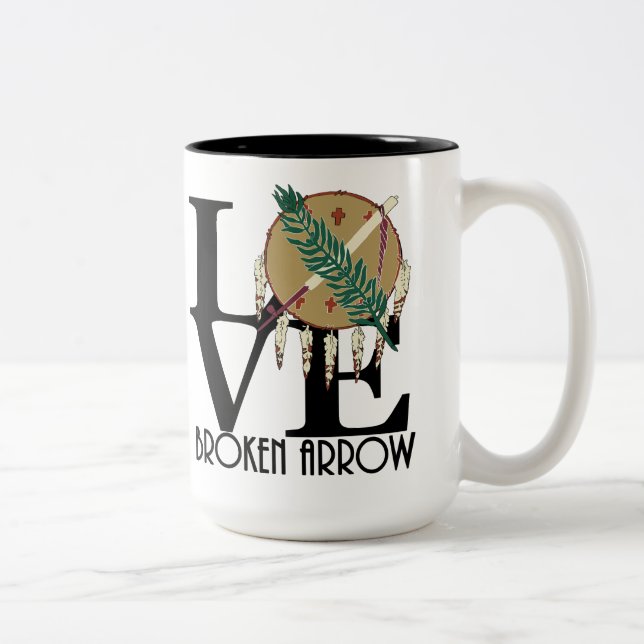 Caneca De Café Em Dois Tons LOVE Broken Arrow Oklahoma 15oz (Direita)