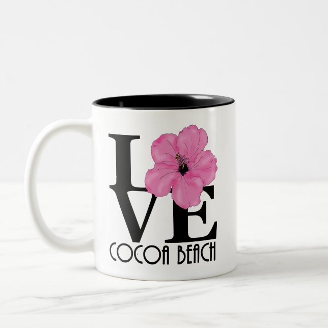 Caneca De Café Em Dois Tons LOVE Cocoa Beach Pink Hibiscus 11oz (Esquerda)