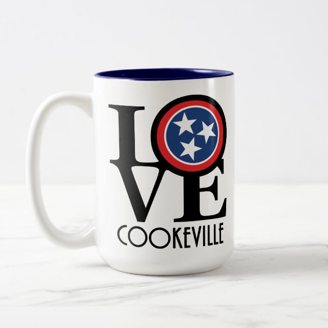 Caneca De Café Em Dois Tons LOVE Cookeville Tennessee 15oz (Esquerda)
