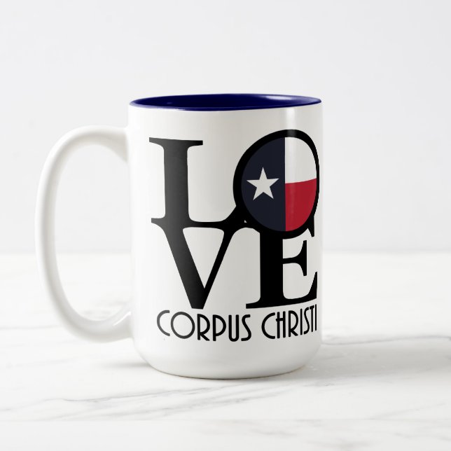 Caneca De Café Em Dois Tons LOVE Corpus Christi 15oz (Esquerda)