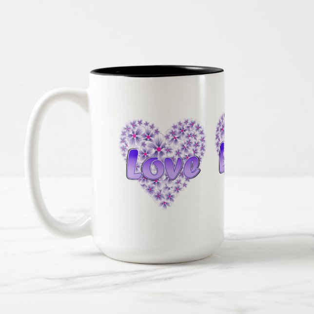 Caneca De Café Em Dois Tons Love Daisy Heart Purple (Esquerda)