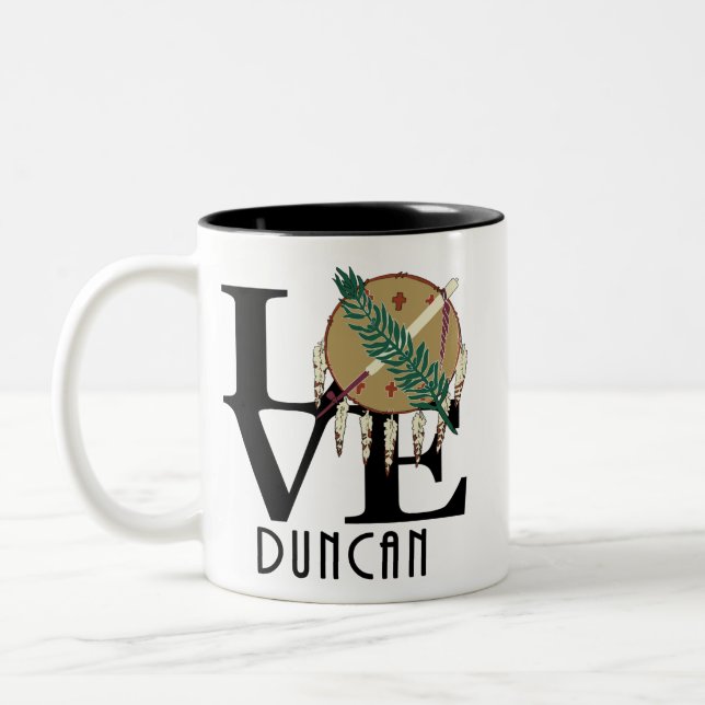 Caneca De Café Em Dois Tons LOVE Duncan Oklahoma 11oz (Esquerda)