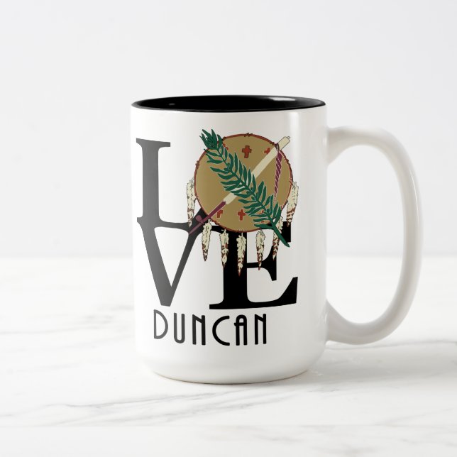 Caneca De Café Em Dois Tons LOVE Duncan Oklahoma 15oz (Direita)