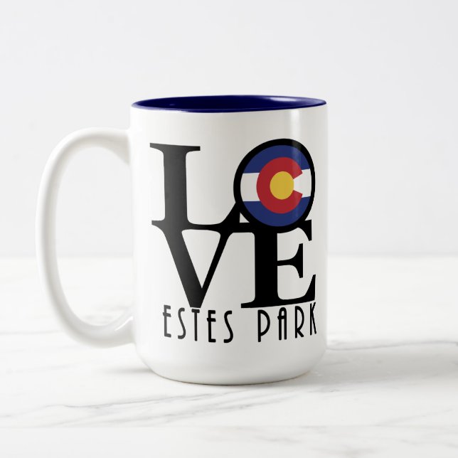 Caneca De Café Em Dois Tons LOVE Estes Park 15oz (Esquerda)
