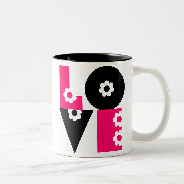 Caneca De Café Em Dois Tons LOVE Flor de Mod Retroativo (Direita)