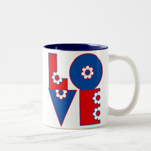 Caneca De Café Em Dois Tons LOVE Flor de Mod Retroativo