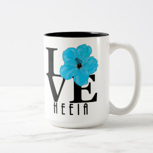 Caneca De Café Em Dois Tons LOVE Heeia Hawaii Blue Hibiscus 15oz