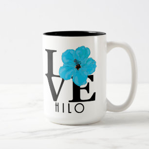 Caneca De Café Em Dois Tons LOVE Hilo Hawaii Blue Hibiscus 15oz