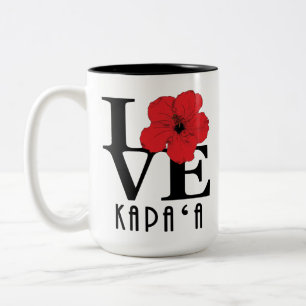 Caneca De Café Em Dois Tons LOVE Kapa`a Hawaii Red Hibiscus 15oz