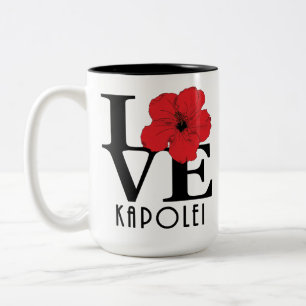 Caneca De Café Em Dois Tons LOVE Kapolei red Hibiscus 15oz