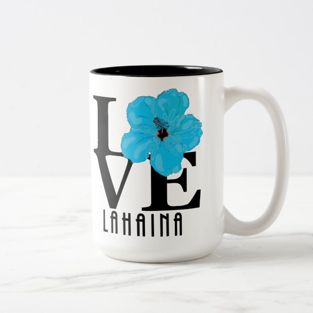 Caneca De Café Em Dois Tons LOVE Lahaina Blue Hibiscus 15oz (Direita)