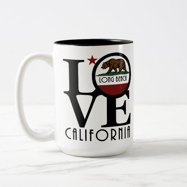 Caneca De Café Em Dois Tons LOVE Long Beach California 15oz (Esquerda)
