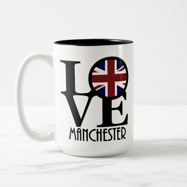Caneca De Café Em Dois Tons LOVE Manchester England 15oz (Esquerda)