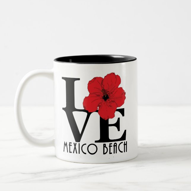 Caneca De Café Em Dois Tons LOVE Mexico Beach Florida 11oz (Esquerda)