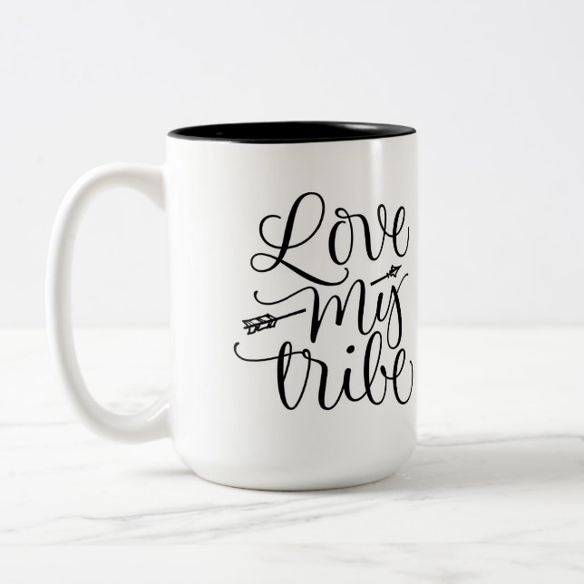 Caneca De Café Em Dois Tons Love My Tribe Cup Design (Esquerda)