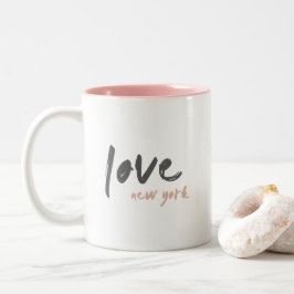 Caneca De Café Em Dois Tons Love New York | NYC EUA Modern Wanderlust rosa