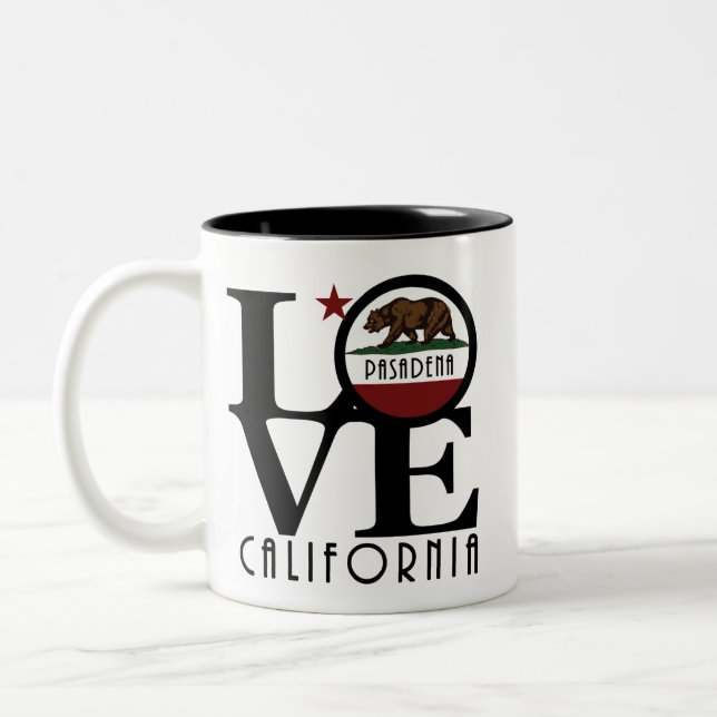 Caneca De Café Em Dois Tons LOVE Pasadena California 11oz (Esquerda)