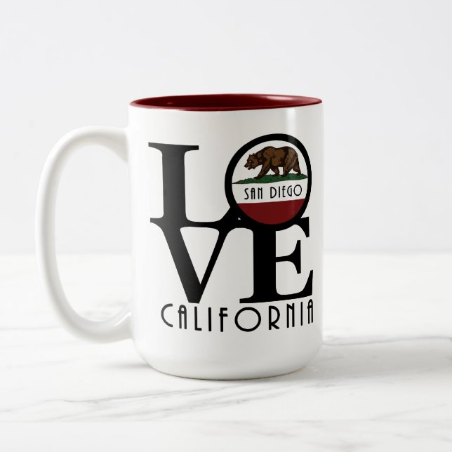 Caneca De Café Em Dois Tons LOVE San Diego 15oz (Esquerda)