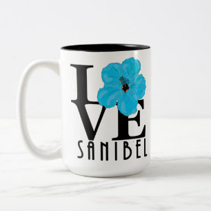 Caneca De Café Em Dois Tons LOVE Sanibel Blue Hibiscus 15oz