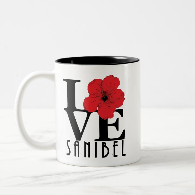 Caneca De Café Em Dois Tons LOVE Sanibel Florida Red Hibiscus 111oz (Esquerda)
