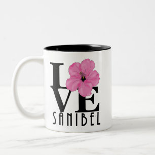 Caneca De Café Em Dois Tons LOVE Sanibel Pink Hibiscus 11oz