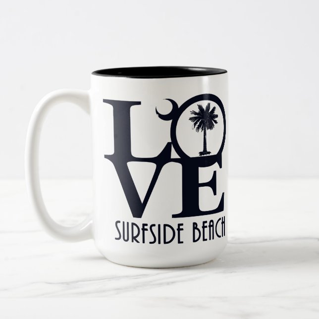 Caneca De Café Em Dois Tons LOVE Surfside Beach SC 15oz (Esquerda)