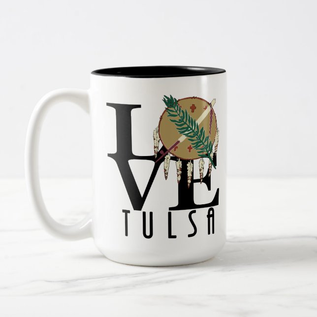Caneca De Café Em Dois Tons LOVE Tulsa Oklahoma15oz (Esquerda)