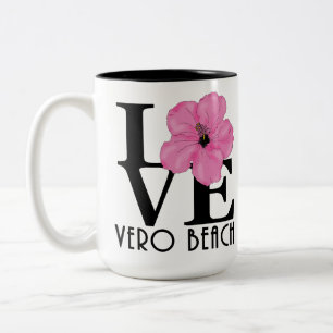 Caneca De Café Em Dois Tons LOVE Vero Beach Pink Hibiscus 15oz