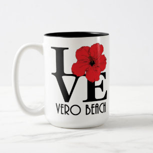Caneca De Café Em Dois Tons LOVE Vero Beach Red Hibiscus 15oz