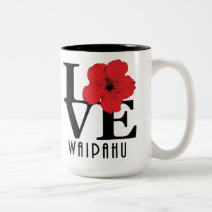 Caneca De Café Em Dois Tons LOVE Waipahu Hawaii Red Hibiscus 15oz