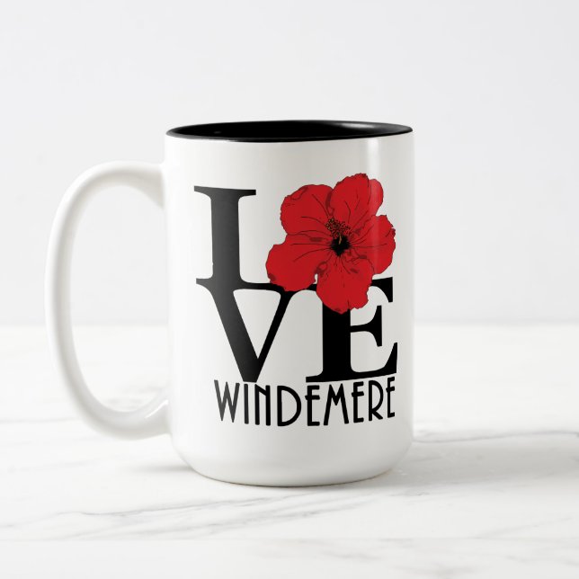 Caneca De Café Em Dois Tons LOVE Windemere Hibisco Vermelho 15oz (Esquerda)