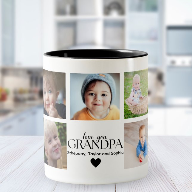 Caneca De Café Em Dois Tons Love You Grandpa Cute Collage 9 Photos (Criador carregado)