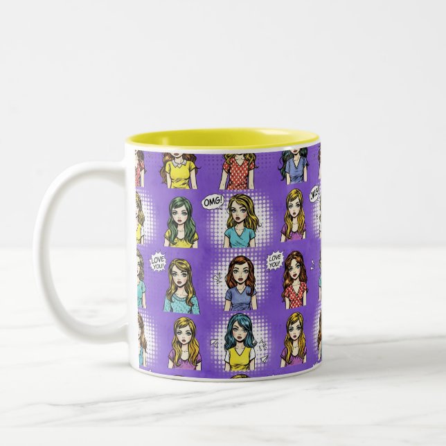 Caneca De Café Em Dois Tons Love You, Pop Art, by Natasha Us   (Esquerda)