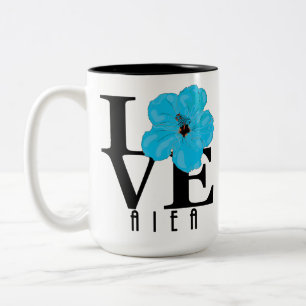 Caneca De Café Em Dois Tons LOVEE Aiea Havaí 15oz Blue Hibiscus