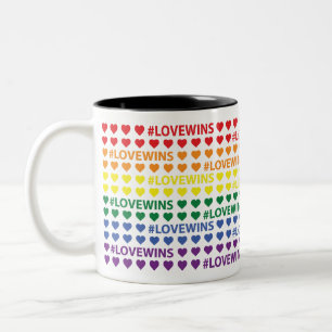 Caneca De Café Em Dois Tons #LoveWins Rainbow Heart Pattern