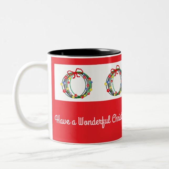 Caneca De Café Em Dois Tons Ltc-Red Christmas Coffee Mug With Wreaths (Esquerda)