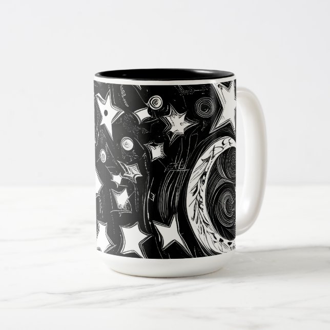 Caneca De Café Em Dois Tons Lua abstrato E Estrelas (Frente Esquerda)