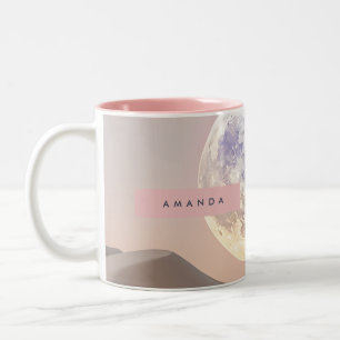 Caneca De Café Em Dois Tons Lua Cheia Sonhadora Personalizada Sobre o Deserto