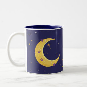Caneca De Café Em Dois Tons Lua da Noite com Estrelas
