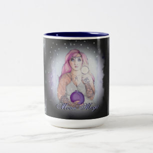 Caneca De Café Em Dois Tons Lua em um Pagan de Wiccan da bruxa da garrafa